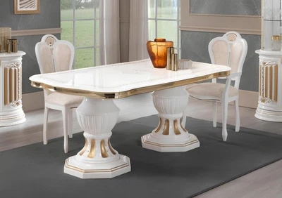 klassischer esstisch tisch wohnzimmer italienischer tische stil möbel weiss gold - Bild 1 von 2