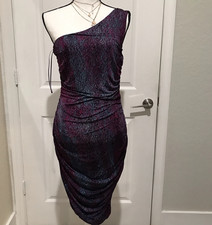 Sexy Y2K Bodycon Asymmetrical Sleeveless Ruched Fitted Dark Moody Dress Size M