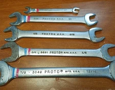 PROTO USA Professional Open End Wrench Lot 5pc 1/4–7/8×13/16