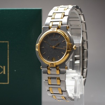 [Near MINT w/Box, Paper] GUCCI 9000M Quartz Vintage Black Dial Gold Men's Watch