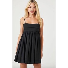 Forever 21 Black Chiffon Babydoll Dress L New Minimalist Grunge Prom