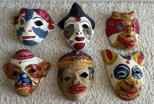 Lot Of 6 Vtg. Halloween Handmade  Painted Paper Mache Mask Folk Art Made Mexico