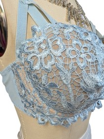 Dita Von Teese Dahlia Balconette Bra 38D Light Blue Lace Cage Strappy D58457