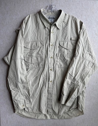 Columbia Sportswear Fishing Shirt Mens XL Beige Long Sleeve Vented Multi Pocket