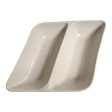 Longaberger Pottery DIVIDED TRAY Serving Dish Woven Traditions Cream Wave 9.5"