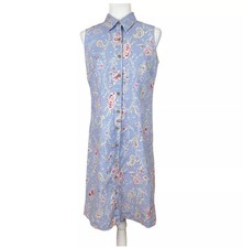 Charter Club Sleeveless Shirt Dress 6 Blue Floral Paisley Linen Cotton Preppy