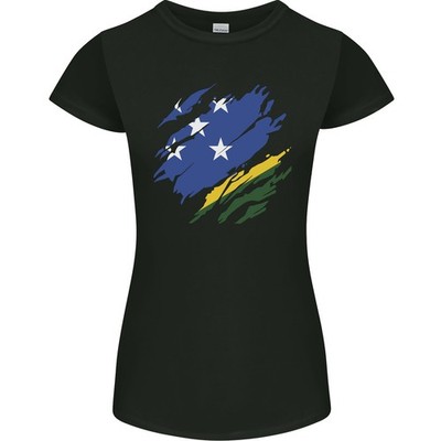 Gildan Torn Tag der Solomoninseln Flagge Damen Petite T-Shirt Rundhalsausschnitt