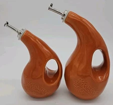 Rachael Ray Orange EVOO Vinegar & Oil Cruet Set Ceramic Engraved Discontinued