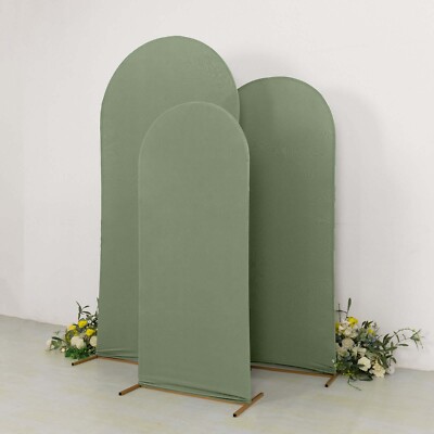 3 DUSTY SAGE GREEN Matte Fitted Spandex Round Top Arch Backdrop STAND COVERS Set