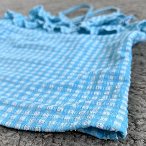 TOMMY BAHAMA Aqua Blue White Check Print Ruffle V-Neck Swim Tankini Top Girls 6 - Picture 6 of 11