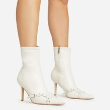 Ego Kelset Harness Buckle Detail Pointed Toe Stiletto Heel Ankle Boot Cream UK 6