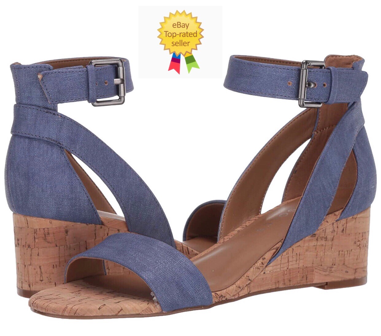 Women's Aerosoles Willowbrook Ankle Strap Wedge Sandal Mid Blue | Size 10.5  | eBay