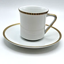 KPM White and Gold Cup and Saucer Set - Made in Germany Demitasse Espresso Set