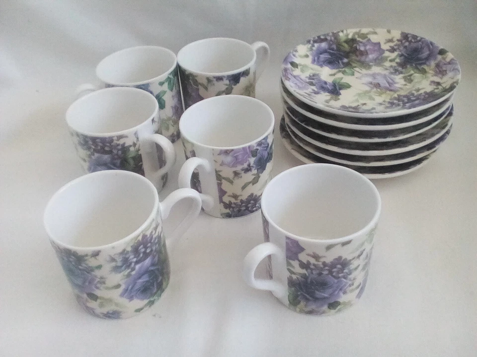 Xícaras de café expresso/demitasse Leonardo Collection com pires x 6, florais azuis - Imagem 2 de 4