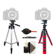 Tall Tripod + Flexible Tripod + Cleaning Accessory Kit for Canon EOS T5 T6