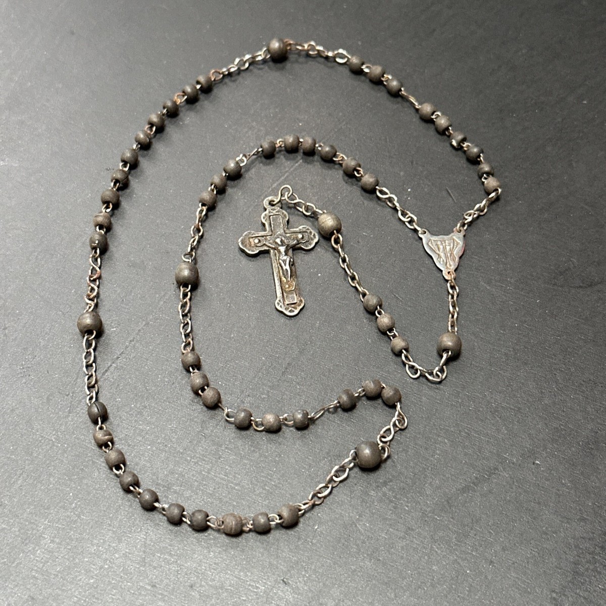 Rare chapelet ancien En Acier Et Boule croix reliquaire XIXeme | UK