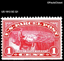 US 1913 SC Q1 POST OFFICE CLERK 1¢ CARMINE ROSE MNH OG P12 FINE/VERY FINE