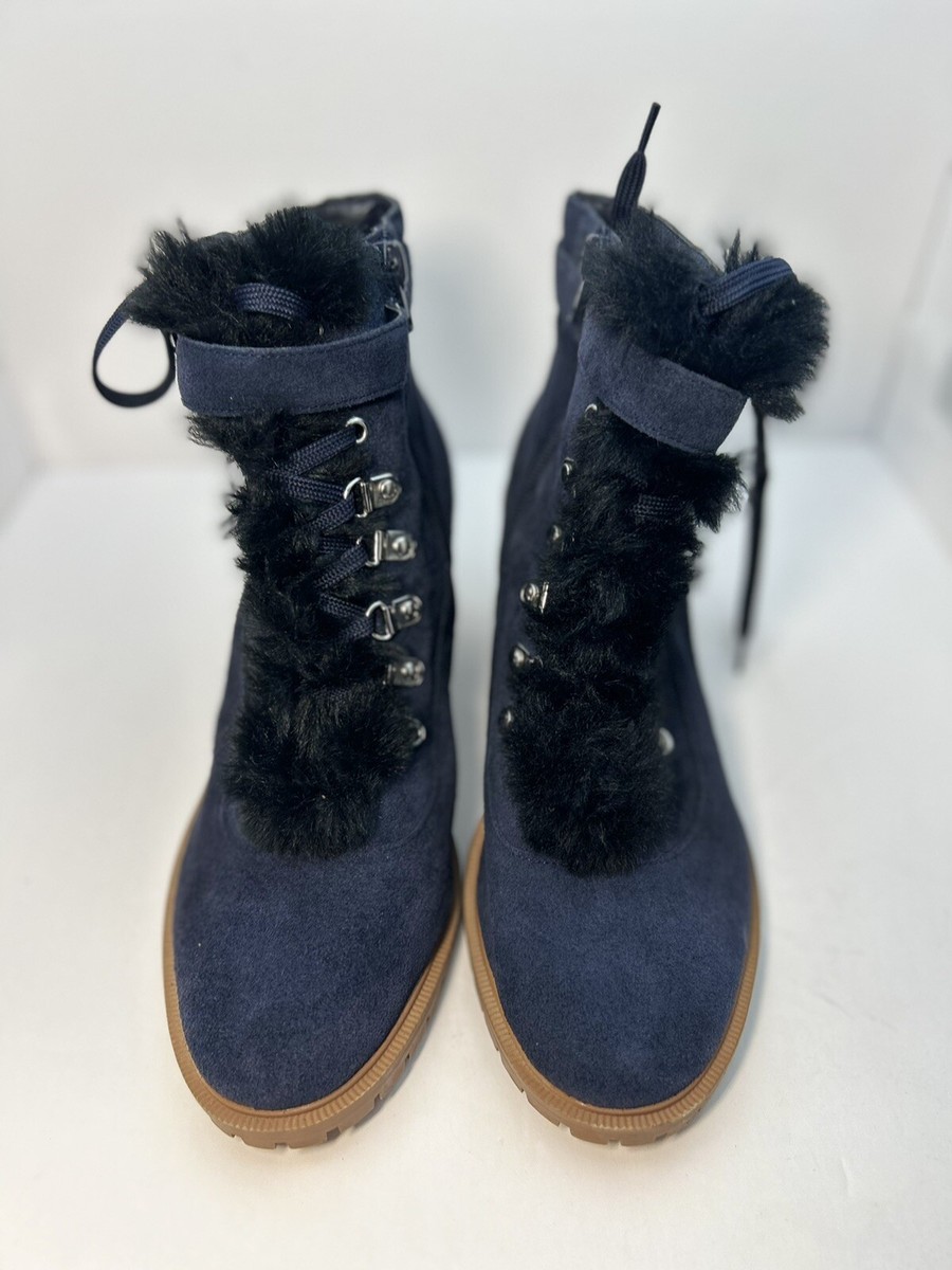 Nine West 25034918-1TD Womens Lagree Lace Up Suede Booties Navy