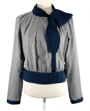 Z Spoke By Zac Posen Jacket Navy Houndstooth Button Front Pussybow, Size 6