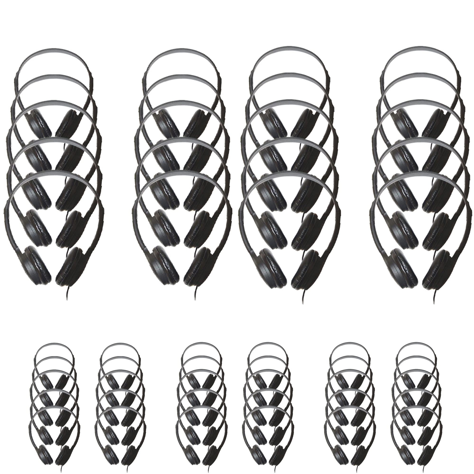 SN-313 50 Pack Classroom Over The Head Stereo Low Cost Headphones with Leathe...