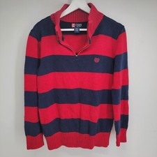 Mens Chaps Striped Red Blue Pullover Weater Zip Size XL