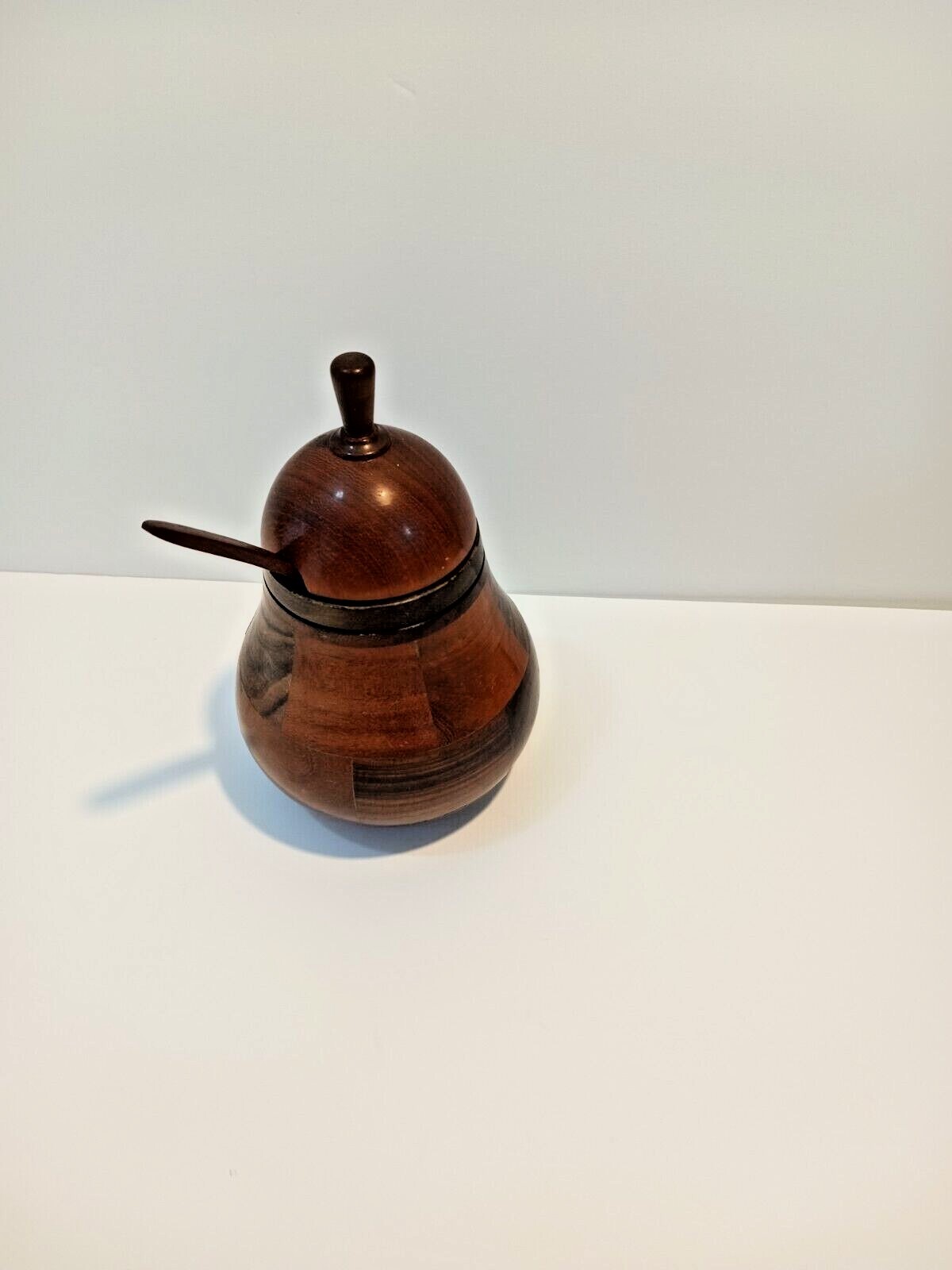 Vintage Pear Shape Carved Wood Tea Caddy With Spoon 7" eBay