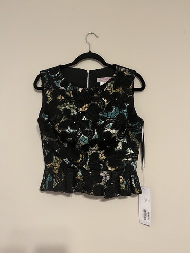 NWT Jovani Multi Lace Overlay Sleeveless Peplum Contemporary Crop Top Size 10 - Picture 3 of 11