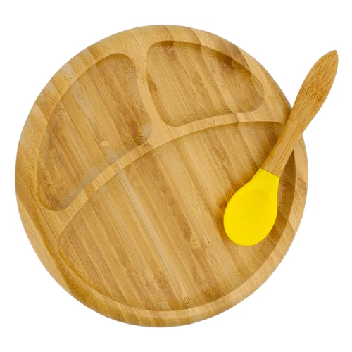 Acorn Baby Bamboo Toddler Plates with Spoon in Yellow - Baby Plates with Suction - Picture 1 of 8