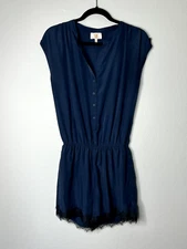 Collective Concepts Womens Navy Blue Lace Button Up Jumper Size S