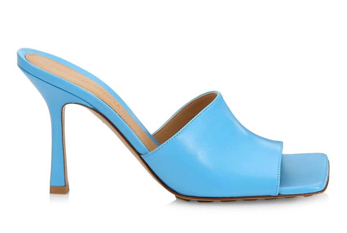 Bottega Veneta Stretch Square Toe Sky Blue Backless Sandal Mule