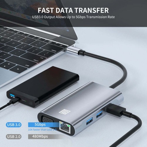 JUNSUNMAY 7 in 1 Type-C to 4K HDMI / VGA / Ethernet Docking Station Adapter USB- - Afbeelding 5 van 8