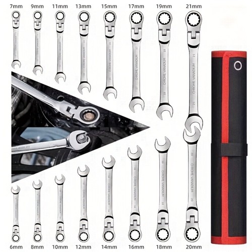 Ratchet Spanner Combination Fixed & Flexi 6-24mm Different Sizes Tool Wrench Set - Picture 3 of 10