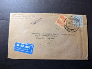 1933 British KUT Airmail Cover Kakamega Kenya to Anderson IN USA