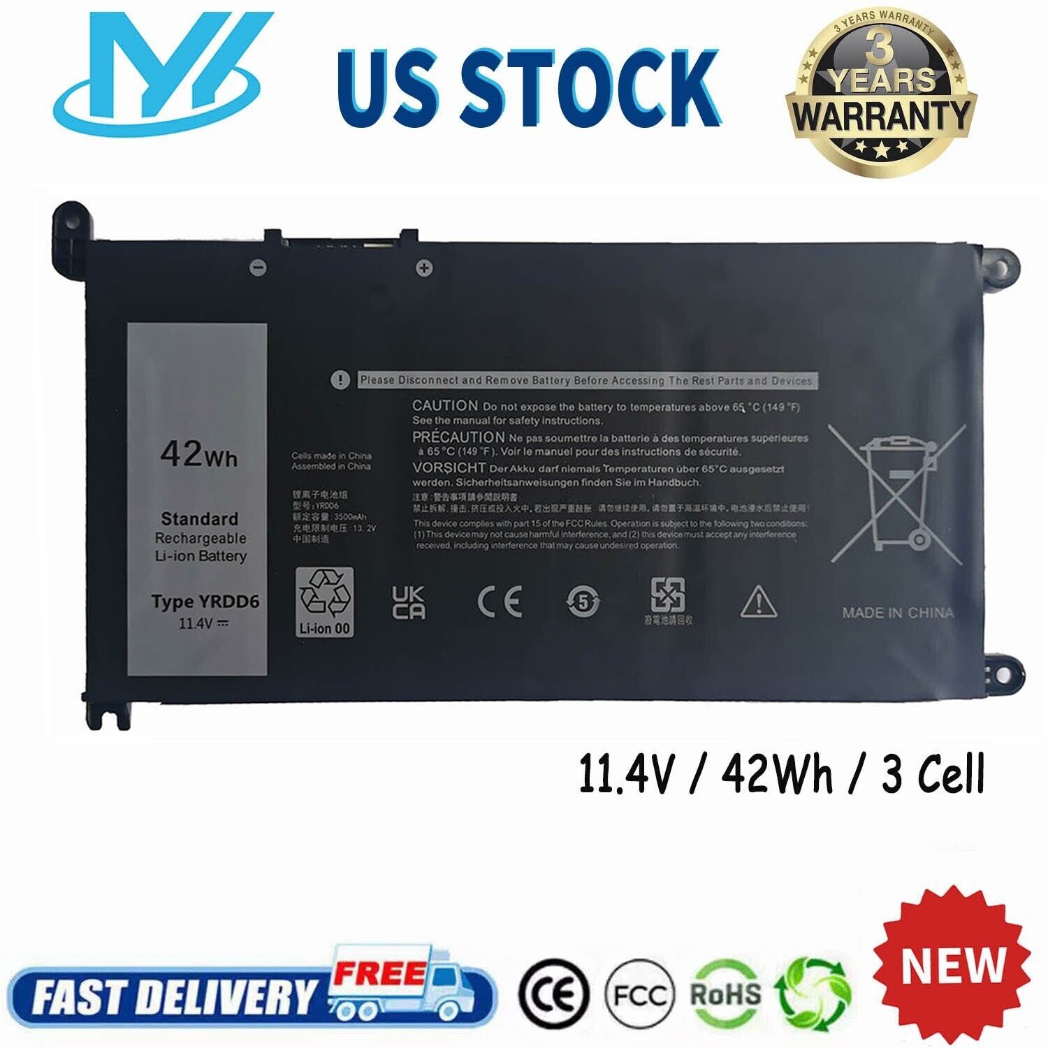 ✅YRDD6 Battery For Dell Inspiron 3582 3593 3793 5493 5584 5593 5480 5590 5594