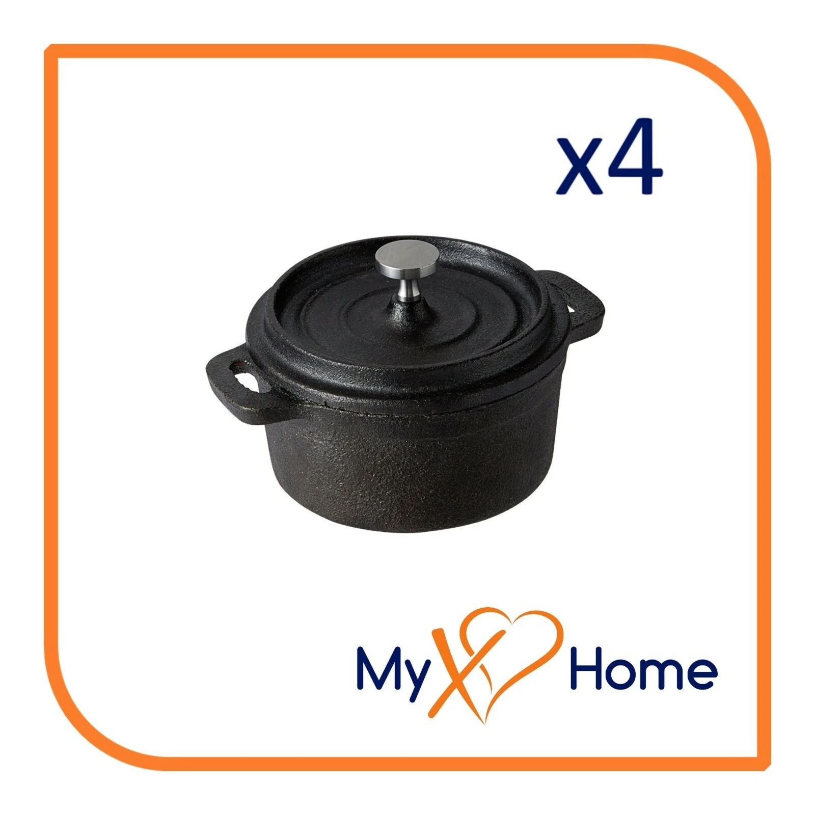8 oz. Pre-Seasoned Mini Cast Iron Pot with Cover (4 Pots) by MyXOHome