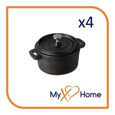 8 oz. Pre-Seasoned Mini Cast Iron Pot with Cover (4 Pots) by MyXOHome