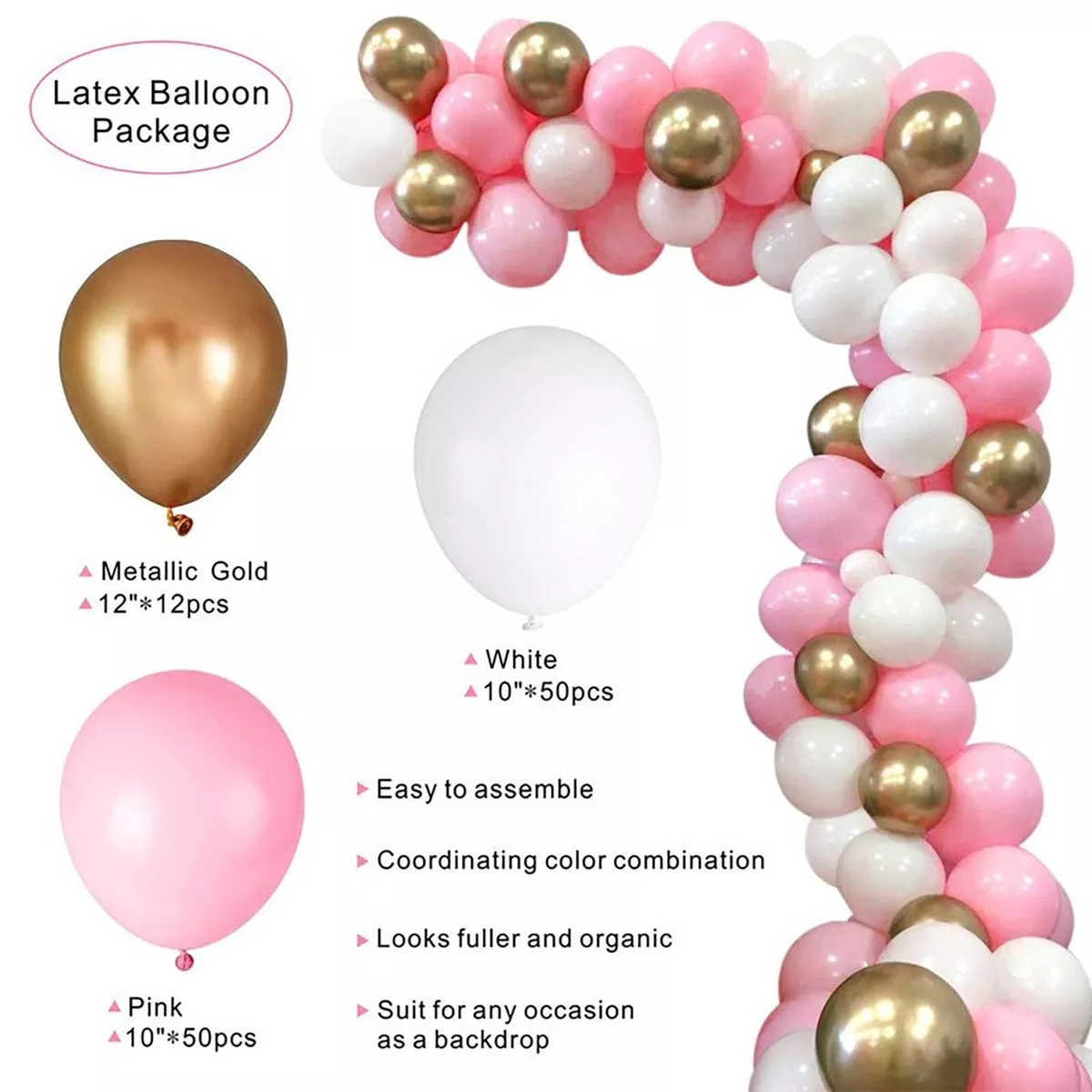 Overtollig Echt niet Missionaris 112 Latex Balloon Pack Pink White and Gold Balloon Arch Garland Kit Balloons  Set | eBay