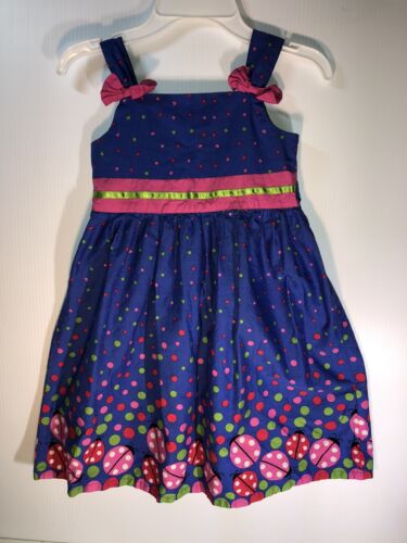 size 8 girls sleeveless dress Blue With Ladybugs And Bows Sunny Fashion - Picture 1 of 11