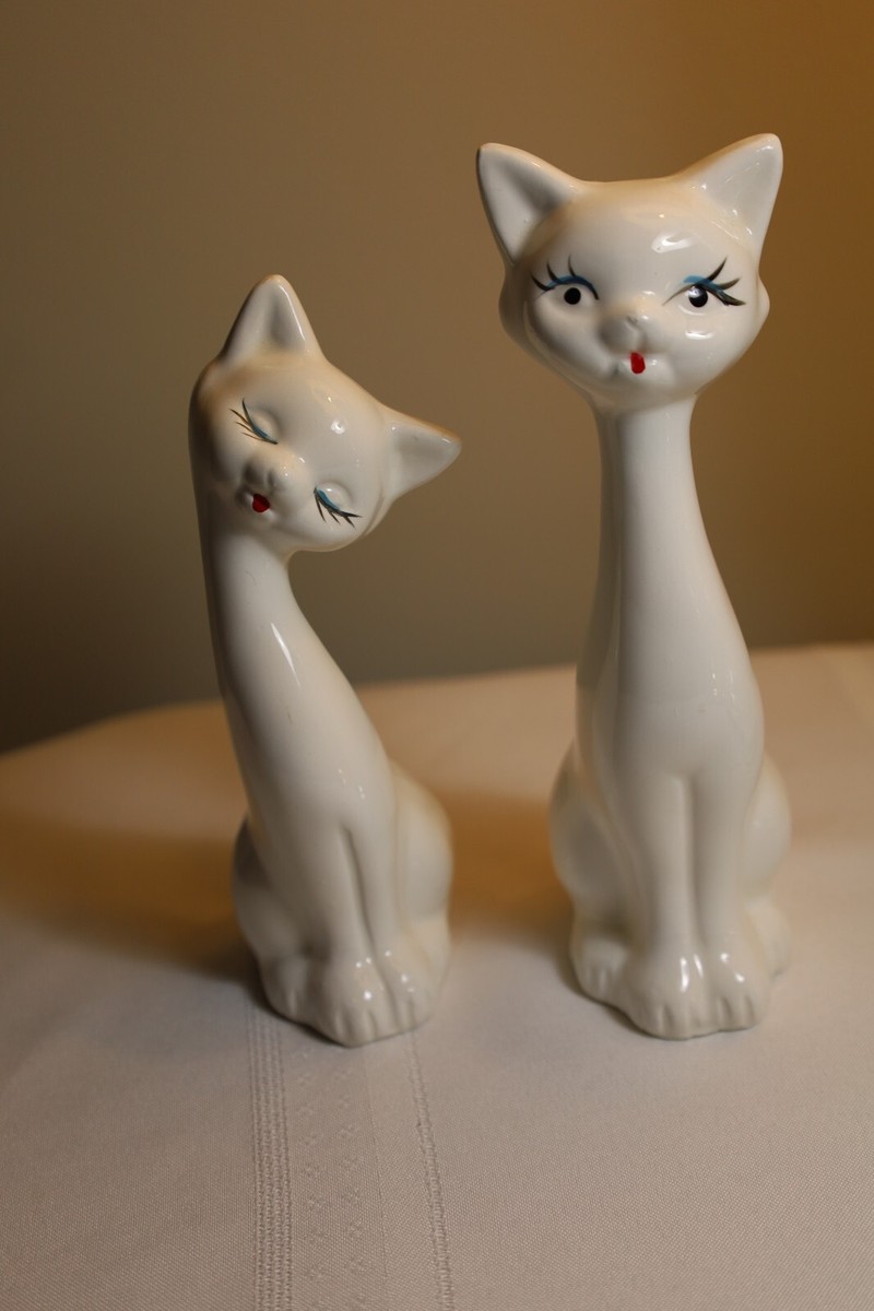 Vintage 1960's Long Neck Kitty Cat Ceramic Figurines ~ Set of 2 | eBay