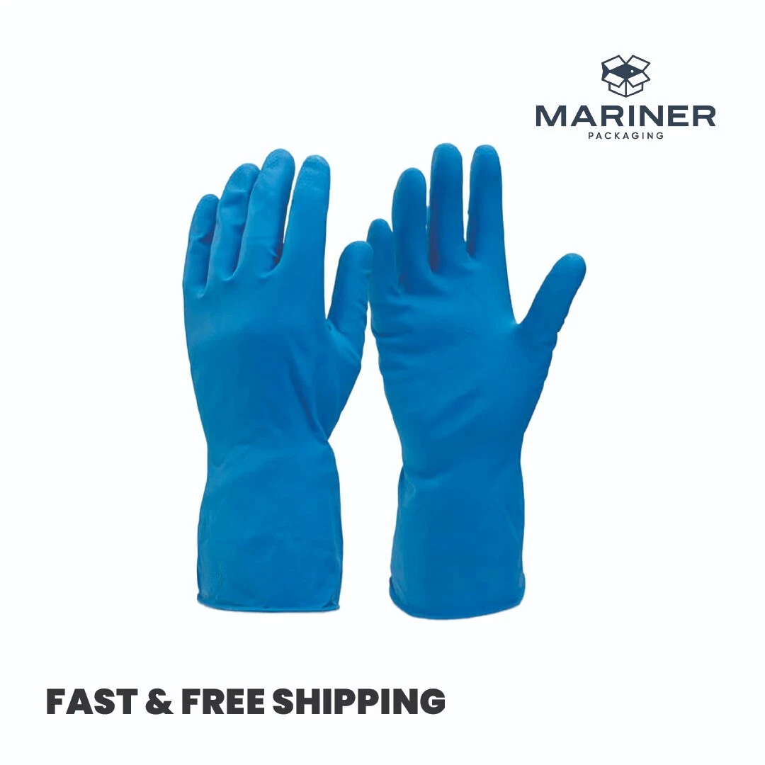 Work Gloves Rubber Waterproof Household Reusable BLUE LATEX x 10 Pairs L