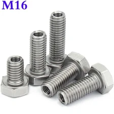 M16 - 2.0 Stainless Steel Full Thread Hex Head Bolts Hexagon Cap Hollow Screws