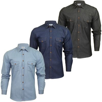 Xact Herren Langarmhemd aus feinem Denim, Slim-fit
