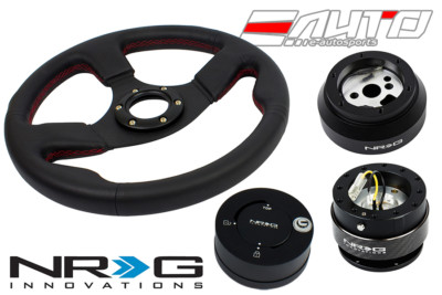 NRG 320 Race Leather Steering Wheel Red/170 Hub/2.0 CF Quick Release/Matt Lock b