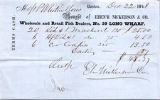 Ebenezer Nickerson Co Boston MA 1848 Billhead Fish Dealer