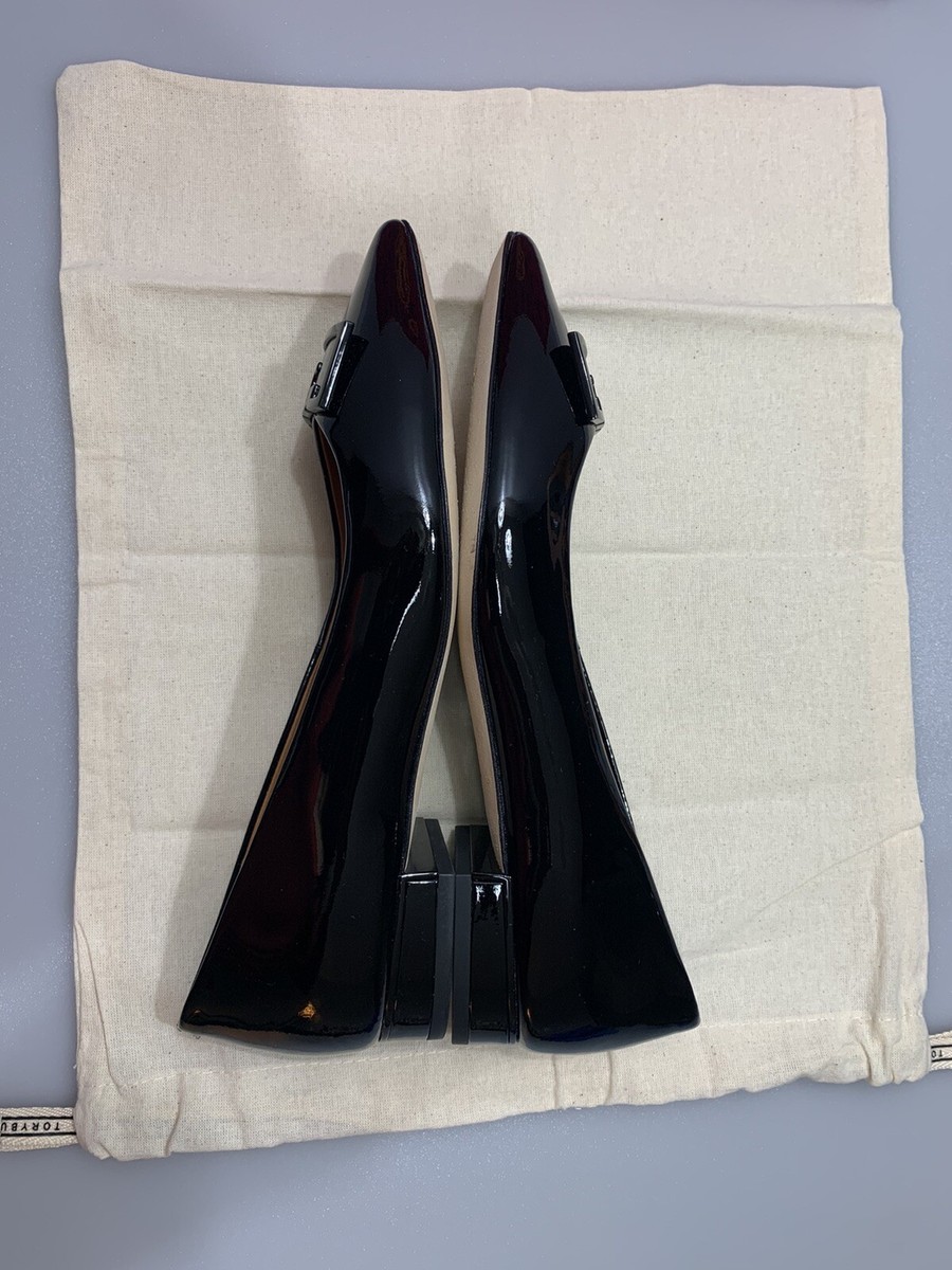 Tory Burch Gigi Pointy Toe Flat Patent Leather Black Sz.6.5 MSRP