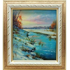 original oil painting framed landscape art rural landscape winter landscape 5x6