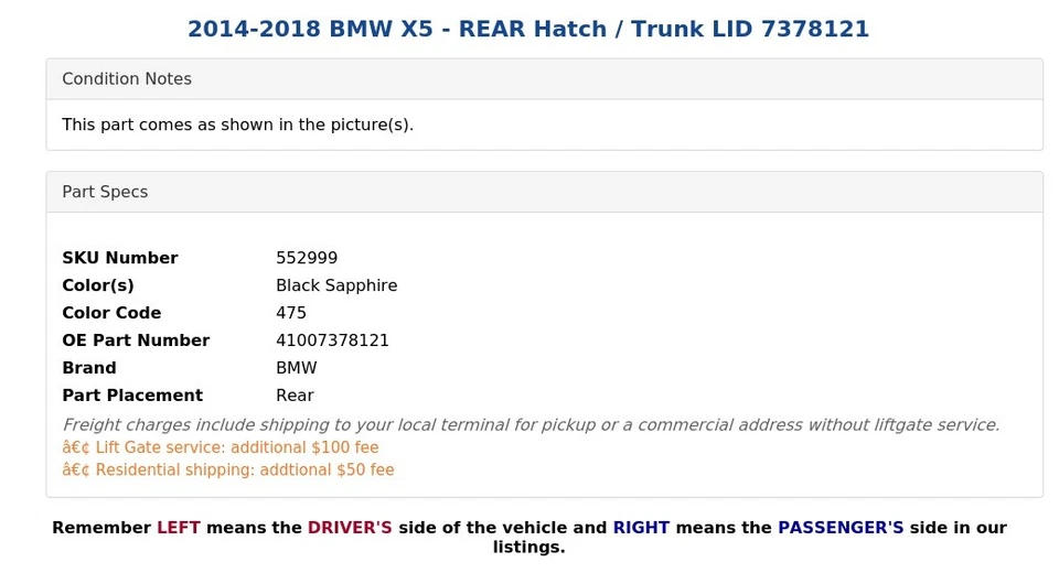 BMW X5 2014-2018 - portón trasero / tapa maletero 7378121 Foto 4 de 4