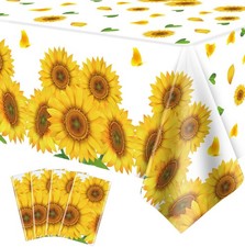 4 Pack Sunflower Tablecloth 51 x 86 Inch Plastic 51x86 inches, White yellow