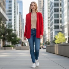 Charter Club Luxury Red 100 Cashmere Knit Open Front Cardigan Sweater Women's S