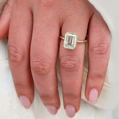 Lab Created Diamant Luxus Ring 14K Gelbgold 2,50 Karat Smaragd IGI E F VVS